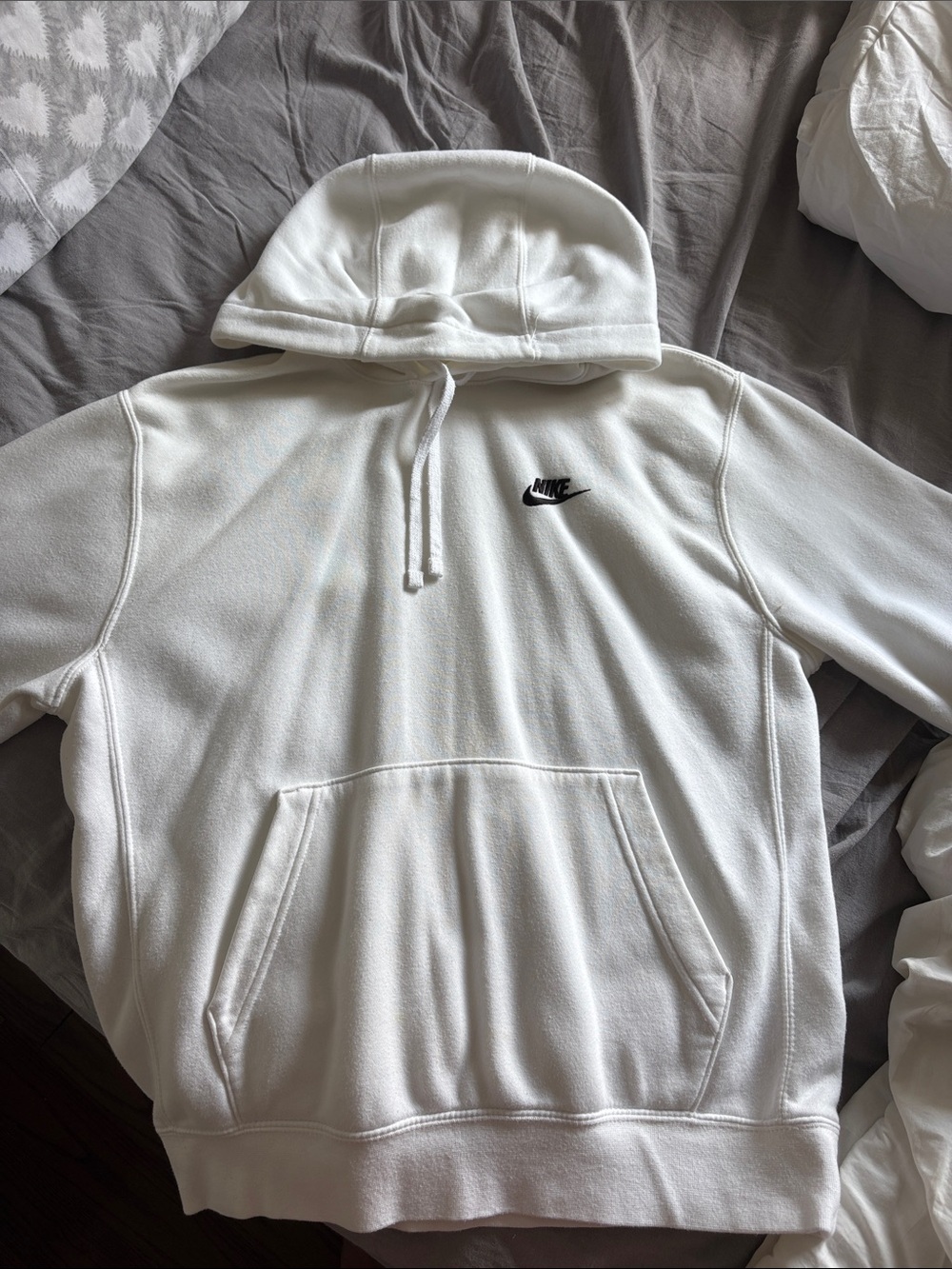 Nike White Crewneck Hoodie with Black Swoosh
